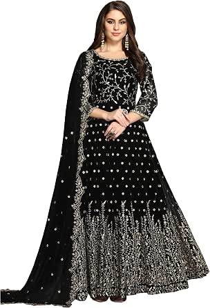Delisa Fashion New Indian Pakistani Party Wear Ready To Wear Premium Anarkali Gown Suit Set Salwar Kameez For Women-10033-A (US, Numeric, 36, Regular, Regular, Black
