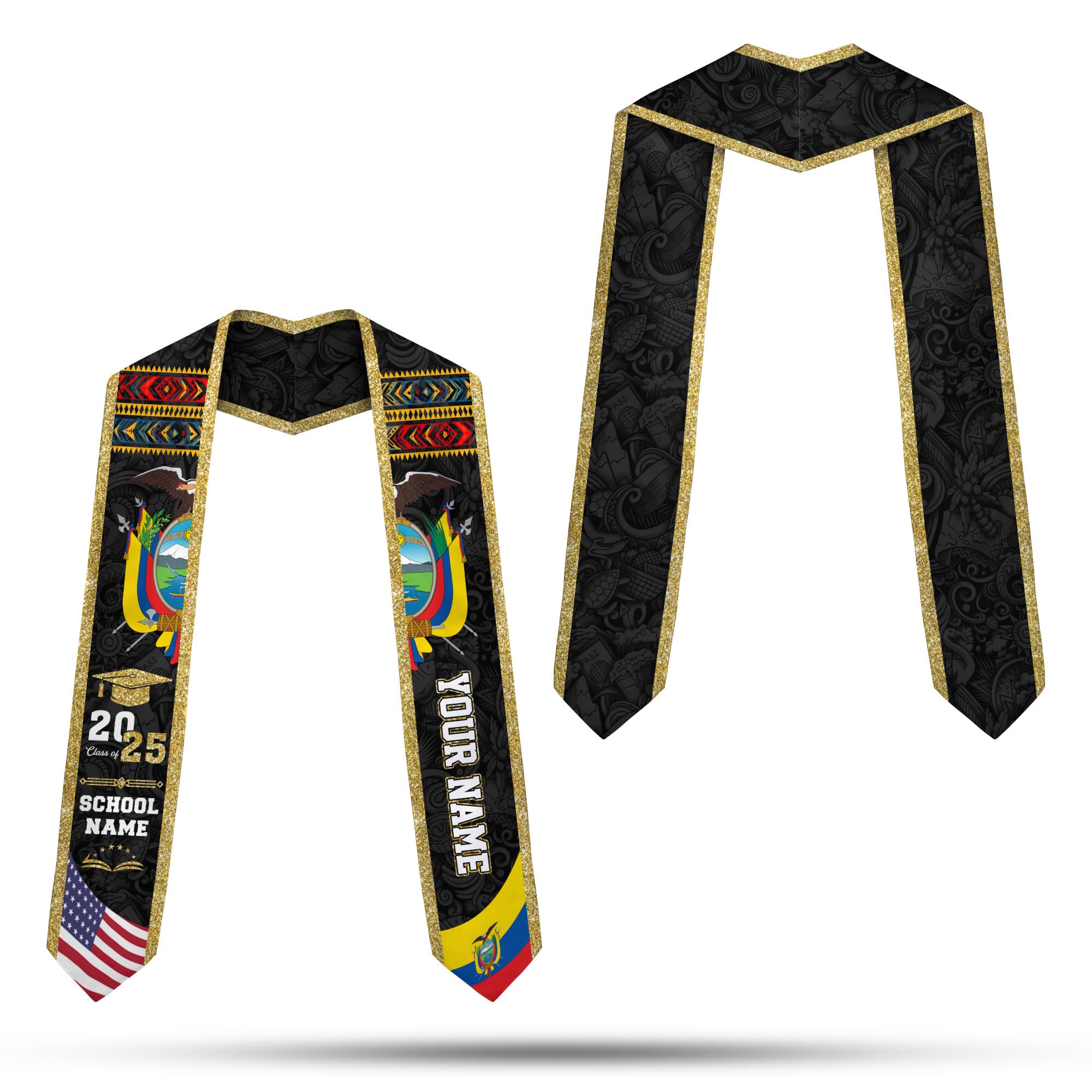 MonkeyVan Ecuador Graduation Stole, Ecuadorians American Flag Graduation Sash 2025, Ecuadorians Graduation Sash Style 1