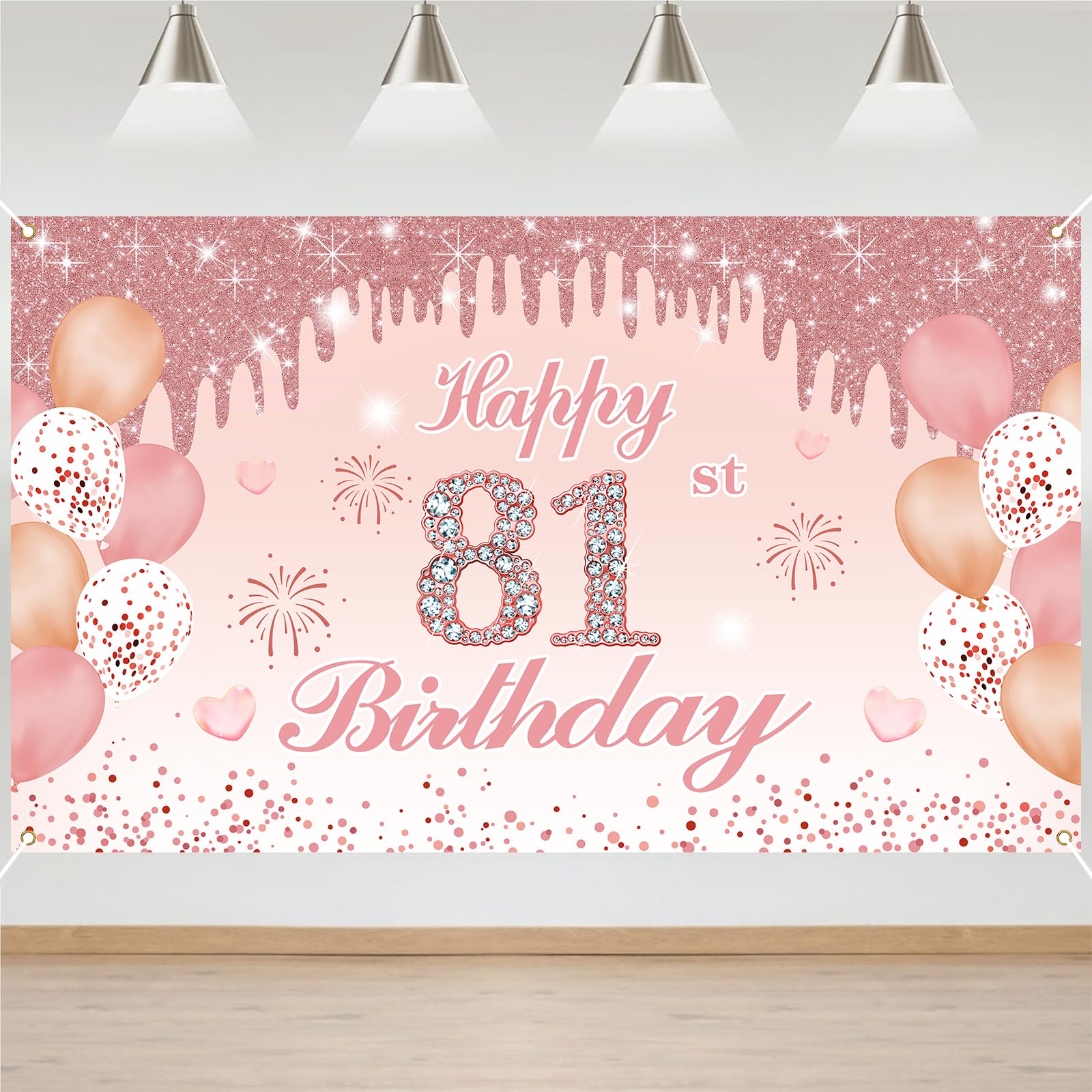 81st Birthday Decorations Door Banner Pink Happy Birthday Banner for Party Backdrop for Women Home Outdoor Cover Party Decoration Supplies Poster — image 1
