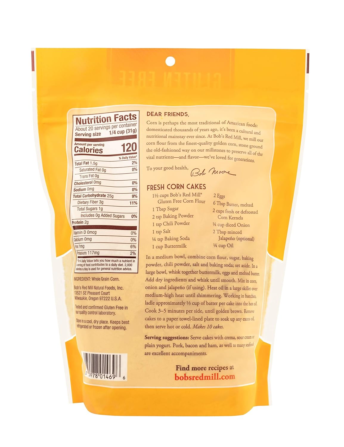 Bob's Red Mill Gluten Free Corn Flour, 22oz (Pack of 4) - Gluten Free, Whole Grain, Vegan, Kosher