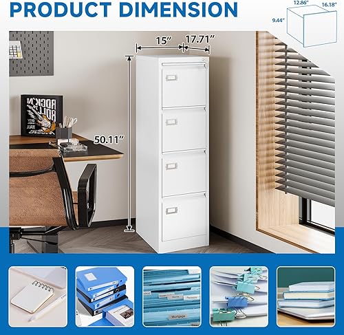 Miniatura 15 de Archivador vertical de 2 cajones con cerradura de metal, archivador vertical de metal, para oficina y hogar, archivadores verticales de acero