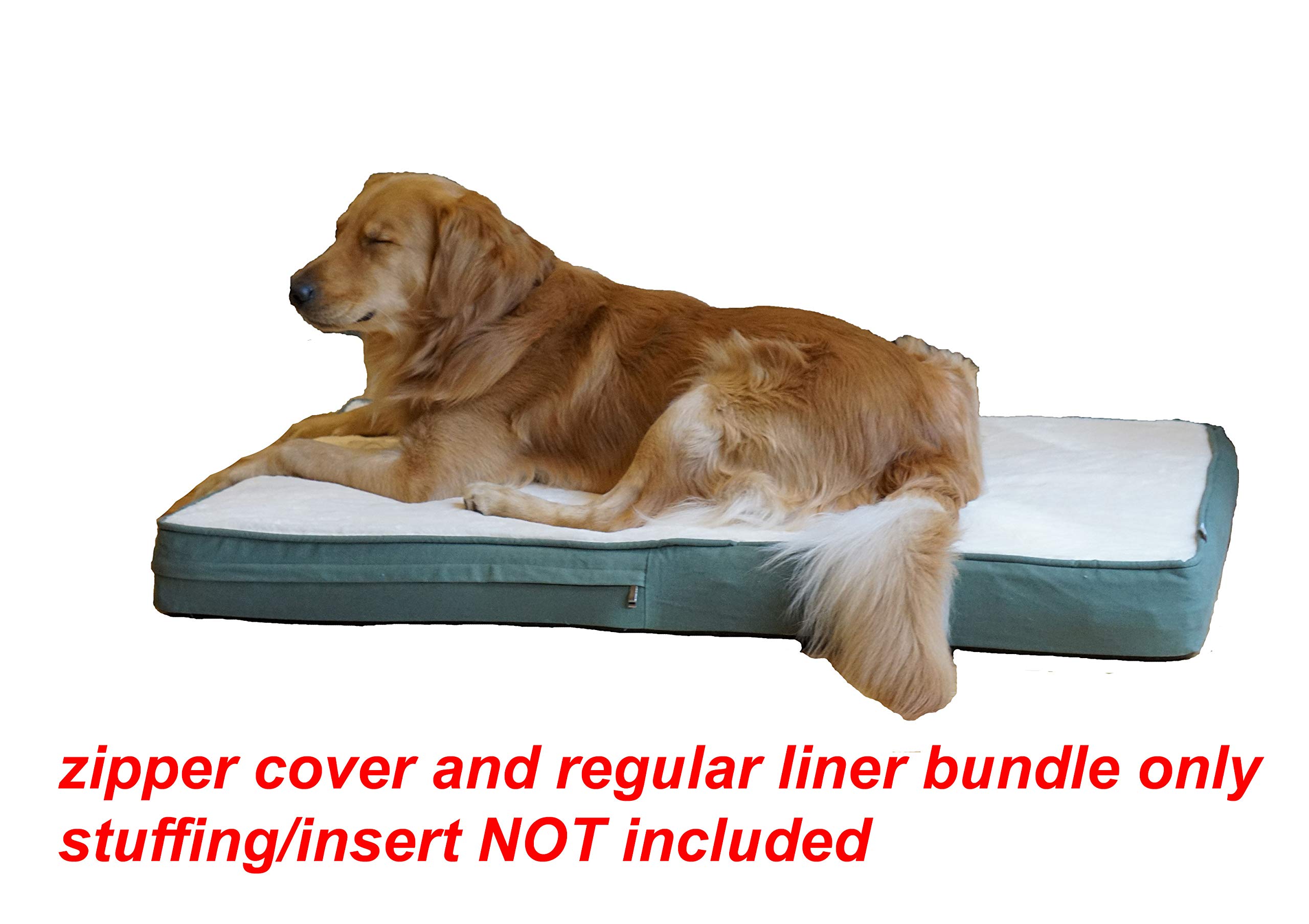 PetBed4Less DIY Durable Dog Bed Dog Pillow Pet Bed Super Soft Fleece Plush top with Green Canvas Sides External Removable Duvet Case and Internal Waterproof Liner - 8 Sizes - Covers only