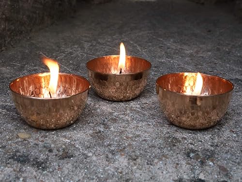 Miniatura 8 de Juego de 3 soportes votivos hechos a mano de cobre martillado para velas de té, decoración de fiesta de 2.5 x 1 pulgada de diámetro exterior