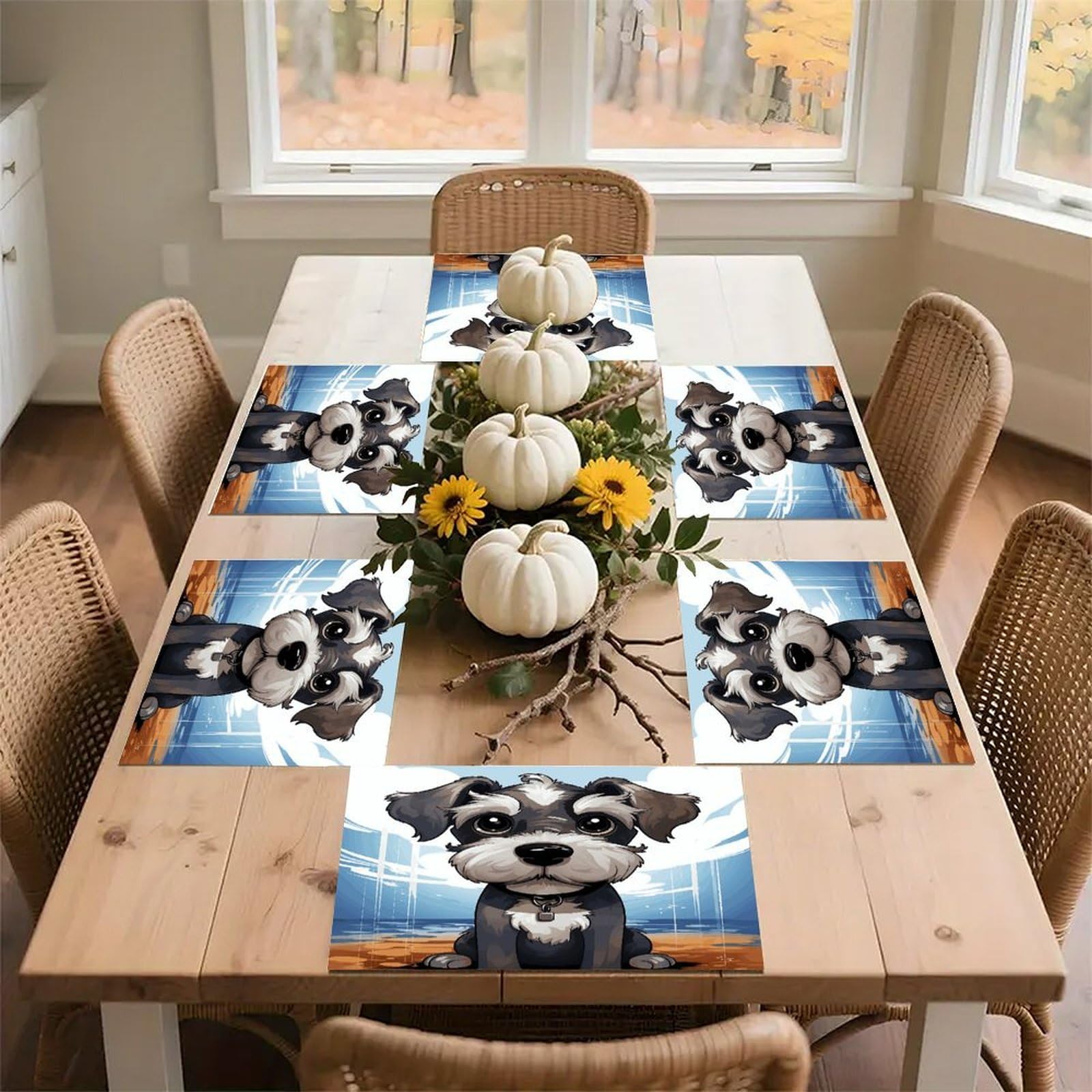 Adorable Schnauzer Placemats Non-Slip Heat Resistant Table Mats Flax Washable Cloth Place Mats Easy to Clean Premium Placemat for Kitchen Dining Table Decor Party Outdoor