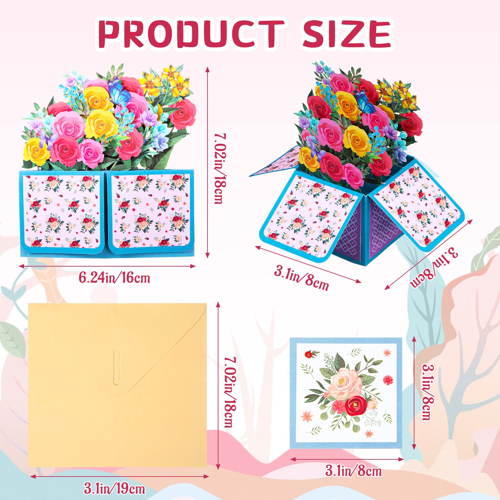2 Pcs Sunflower Rose Flower Pop Up Card For Mother's Day 3D Bouquet Pop Up Thank You Card Handmade Pop Box Card Colorful Greeting Cards With Note Card - View #10