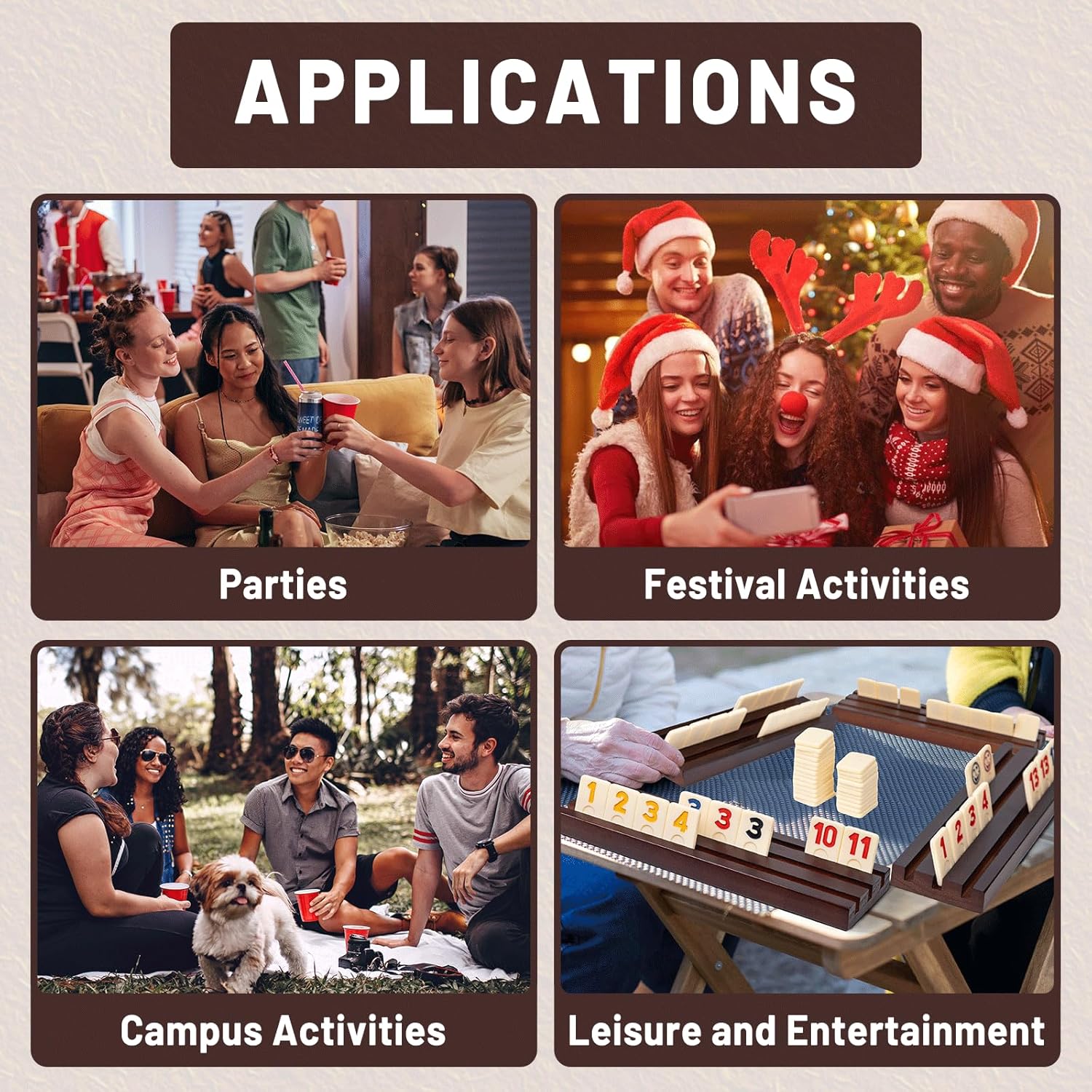 2-4 Player Rummy Cube Game Set, with 4 Wooden Racks/Trays, 106 Large Tiles Rummy Cube Game Set with Canvas Bag, Rummy Tiles Travel Set with 4 Tiles Holders for Classic and Funny Party Games,for Adults