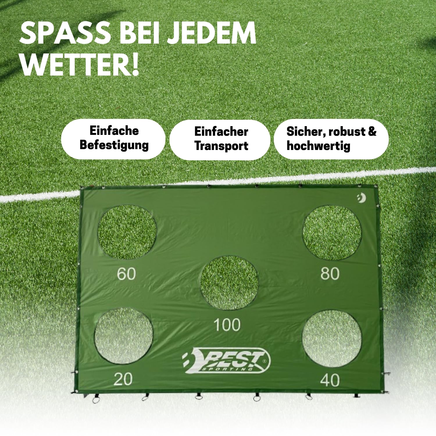 Best Sporting Torwand mit 5 Schusslöchern I 213 x 152 cm I Passend für Fußballtore mit 240 x 170 cm I Fußball-Trainingswand I Torwand in Grün