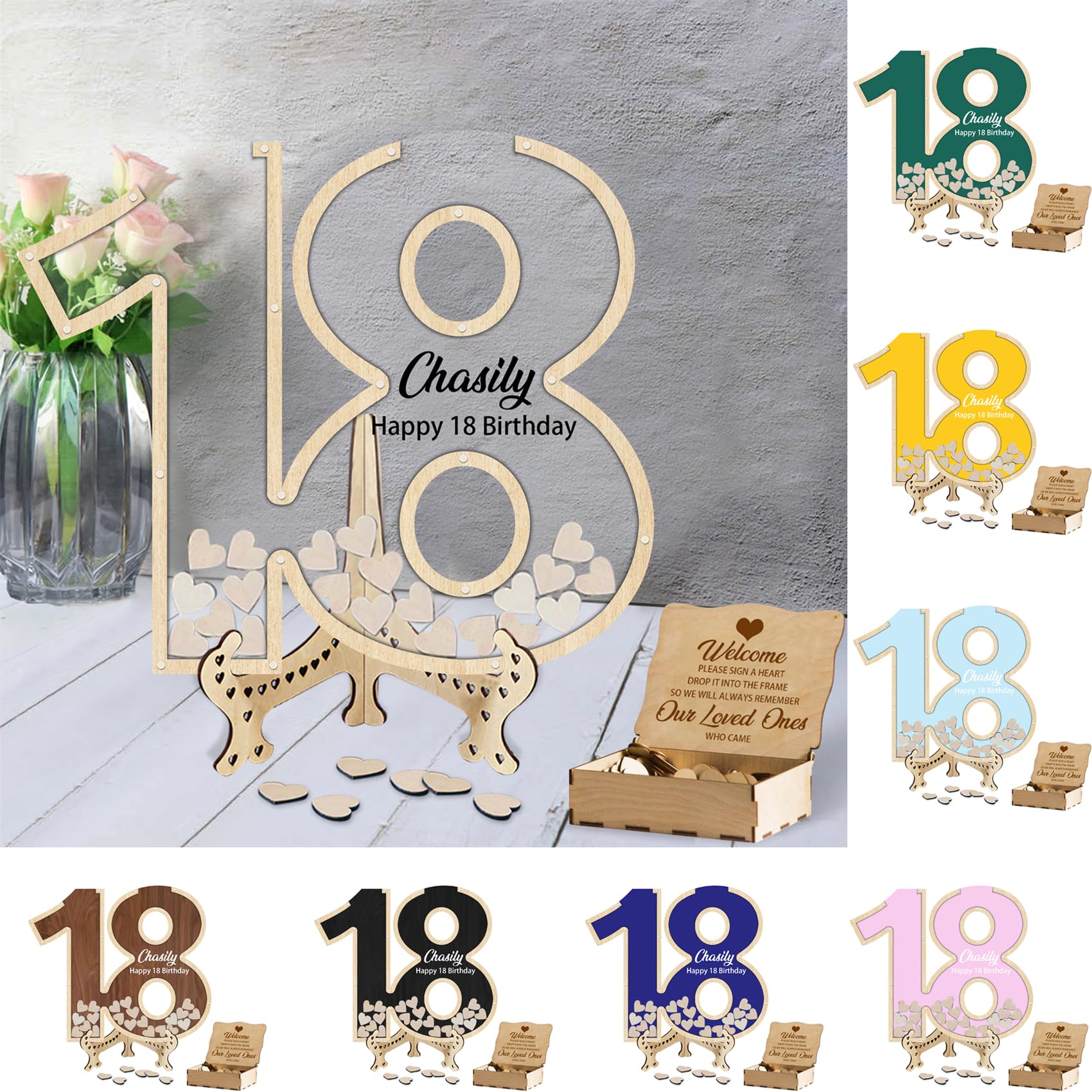 Libro degli ospiti personalizzato per 18° compleanno alternativo in legno personalizzato Libro degli ospiti alternativo per Quinceanera Libro degli ospiti per la firma del compleanno Decorazioni per
