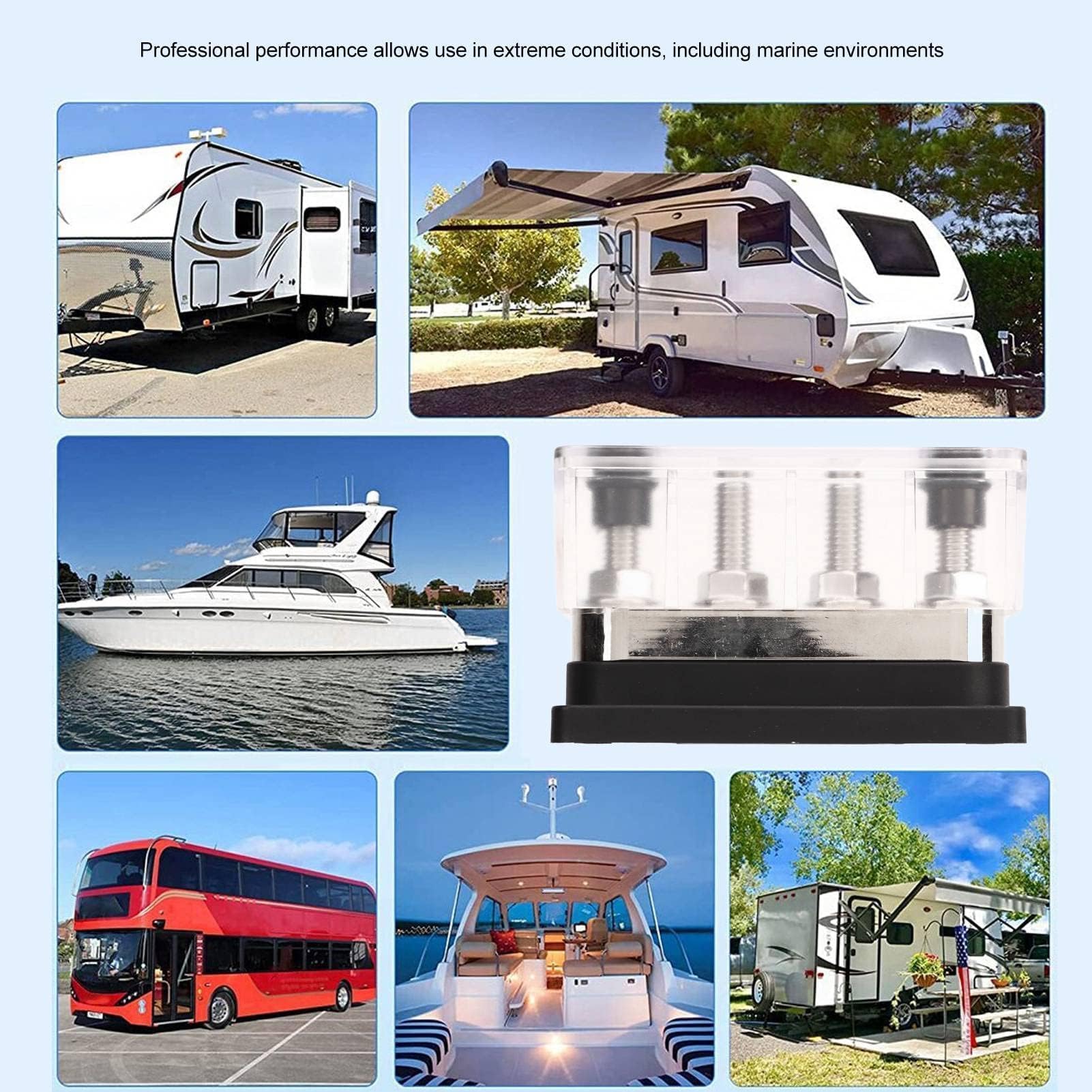 Batterie-Sammelschiene, Stromverteilerblock, DC 12 V Bis 48 V, 600 A, Hochstrom, M10, 4 Bolzen, Stromverteilerblock für Auto, Wohnmobil, Boot, Yacht, Anschlussbolzen, Sammelschiene (Schwarz)