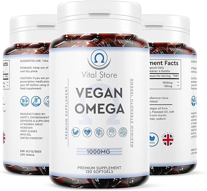 Vegan Omega 3 6 9, DHA & EPA Oil 1000mg 4 Month Supply 120 Soft