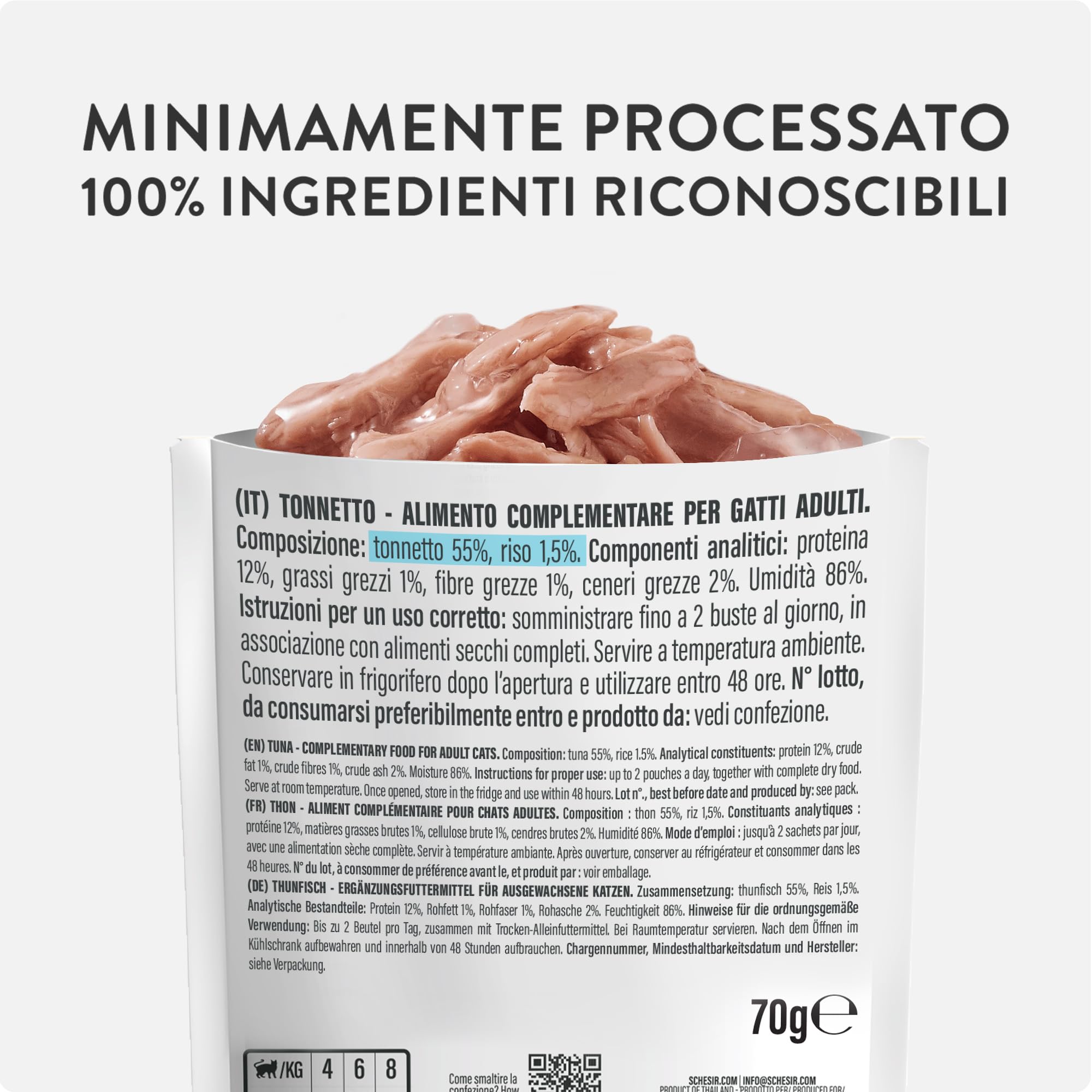 Schesir, Filety z tuńczyka w galaretce, uzupełniająca mokra karma dla kotów, oryginalna receptura, 100% naturalny, 12 torebek po 70 g