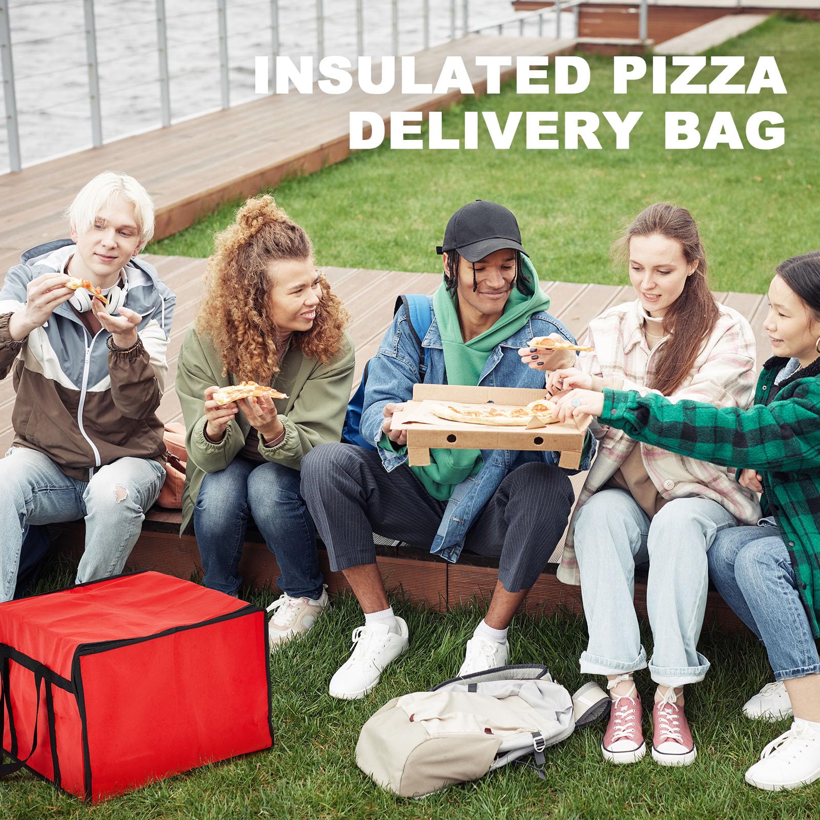 Maxcheck 2 sacchetti isolati per la consegna della pizza, borsa termica per pizza e pizza, riutilizzabili, isolanti, per uso personale e professionale (rosso, 50,8 x 50,8 x 35,5 cm)