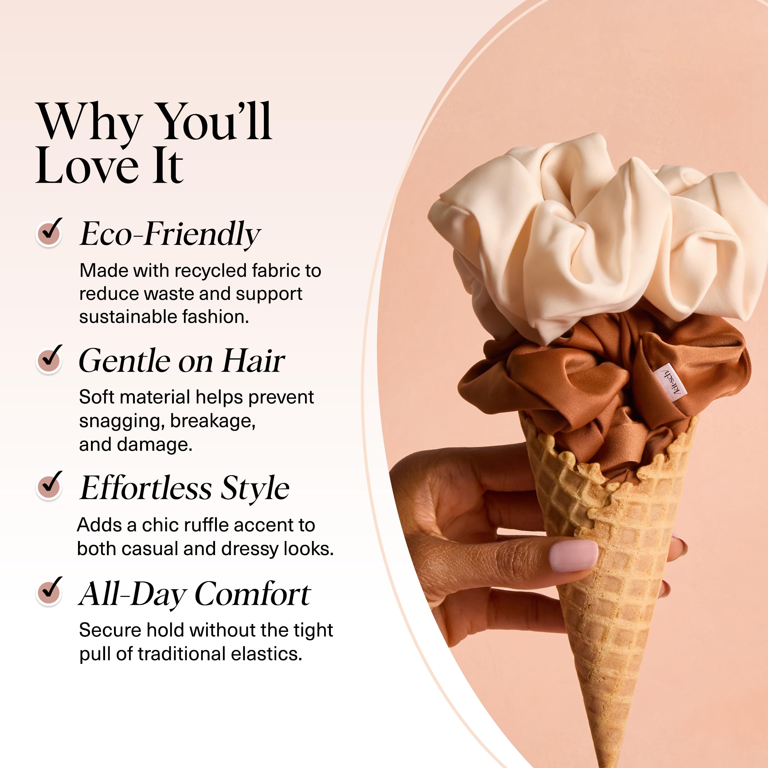 Kitsch Satin Scrunchies for Women - No Crease, Frizz Control | Softer Than Silk Scrunchies Gentle On Hair Scrunchies for All Hair Types | Stylish Hair Accessories College Essentials - , 5pcs: Camel & Cream
