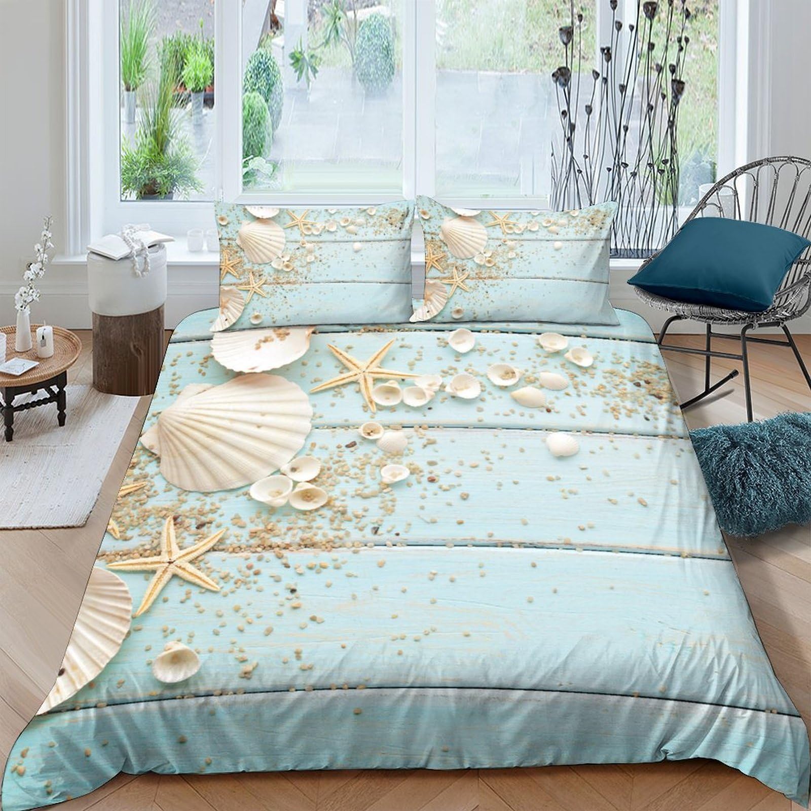 Ctjqhvkz Style-10 3D Printed Seashell Beach Fitted Sheet Microfiber Soft Sand Starfish Mattress Cover For Bedroom Guest Room Decor Single（135X200cm）