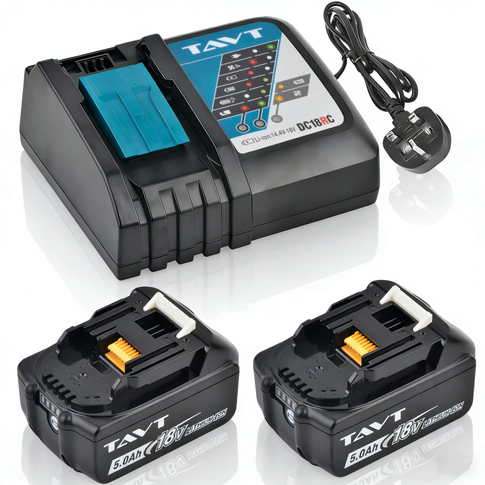 TAVT 2Pcs 18V BL1850 Battery with DC18RC Charger Compatible with Makita 18V Battery BL1850B BL1840 BL1860 BL1820 BL1830 Tools
