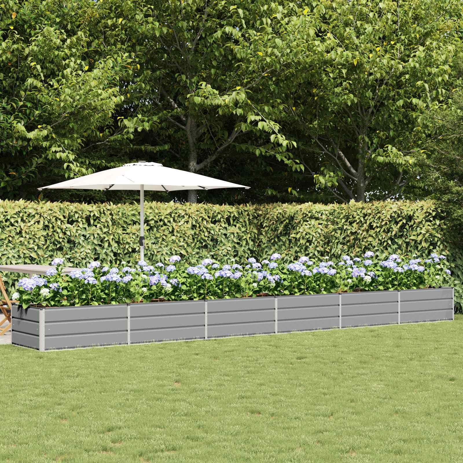 IKAYAA Metal Raised Beds Galvanised Raised Bed for Garden Raised Planters Outdoor Large for Growing Flowers,Herbs and Vegetables-Light grey-600 x 80 x 45 cm