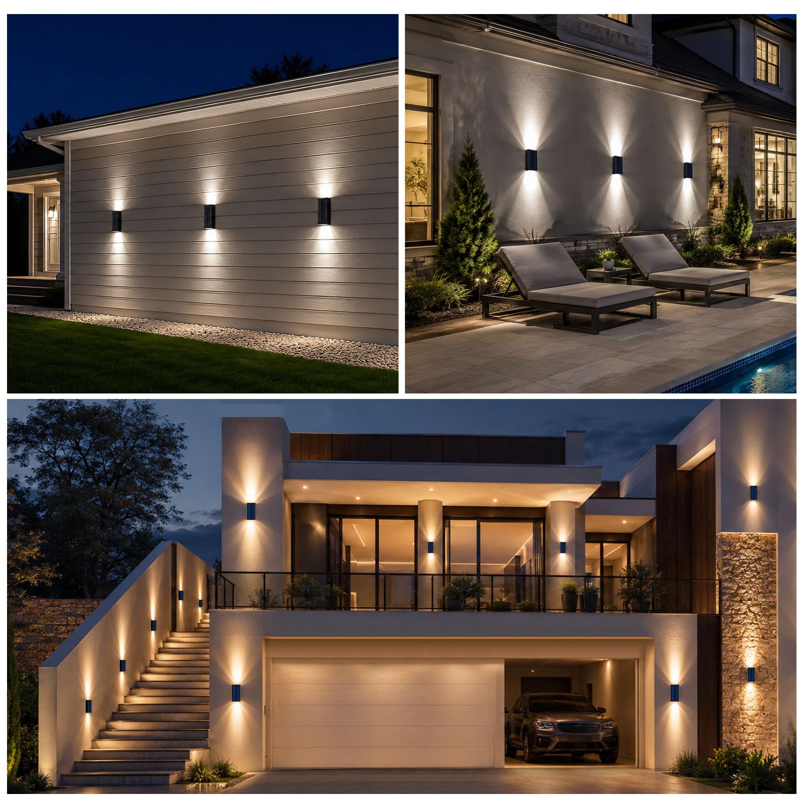Solarlampen für Außen, Up and Down Solar Wandleuchten Aussen | 4er-Set IP65 Wasserdicht Solarleuchten , Deko Aussenleuchte für Garten, Wand, Terrasse, Garage, Hof (Warmweiß/Kaltweiß)