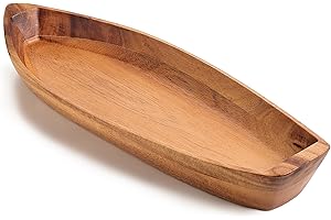 Lucky Boat Serving Tray: Acacia Solid Wood Key Tray, Decorative Bowl