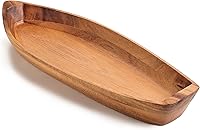 Vista 1 de Bandeja para servir Barco de la Suerte, plato de madera maciza de acacia con forma interesante para servir postres, frutas, aperitivos y ornamento