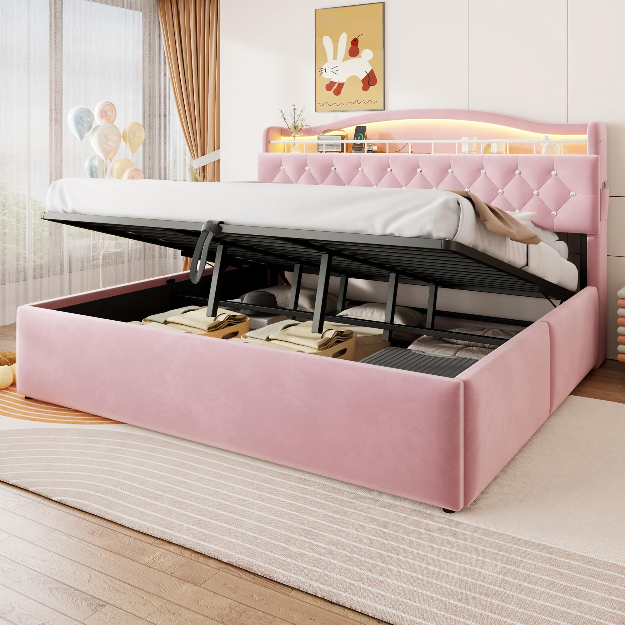 Letto imbottito idraulico, letto matrimoniale con contenitore, 180 x 200 cm