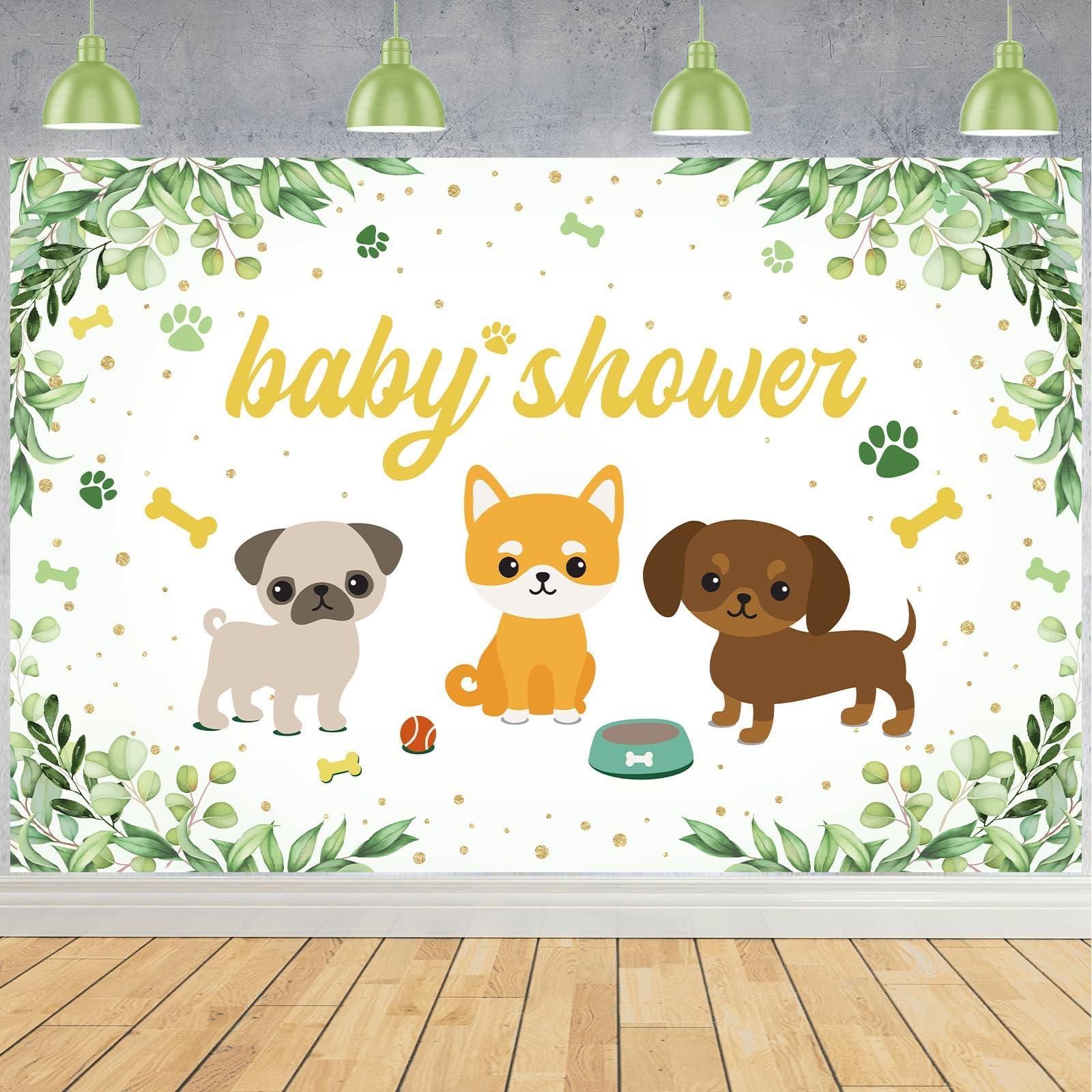 Puppy Baby Shower Decorations, Dog Baby Shower Backdrop Banner Photoshoot Photo Background Props for Pet Doggy Newborn Baby Shower Party Vinyl 5 x 3 ft