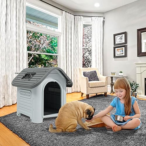 Miniatura 12 de YITAHOME Dog House Outdoor Plastic Doghouse Water Resistant Pet House with Adjustable Skylight and Elevated Base for Small, Medium, and Large Dogs