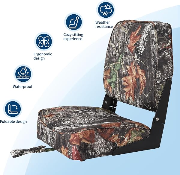 RBFGYIOP Set di 2 sedili pieghevoli per barca – Schienale basso – Imbottitura spessa e impermeabile – Ideale per pesca e speedboat – Facile installazione – Viti in acciaio inox incluse – Camouflage, - 5