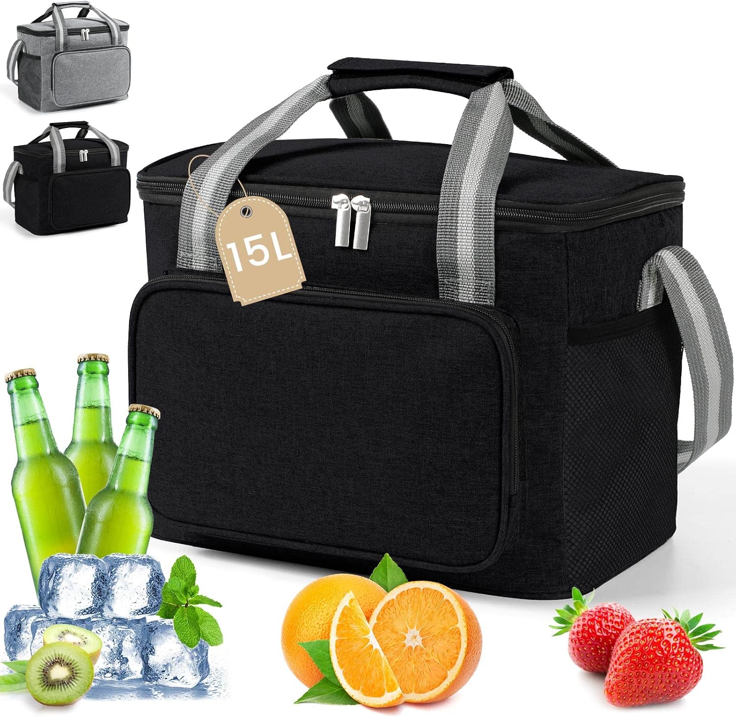 DUNSOO Cool Bag Small 15 L Small Cool Bag for On the Go Cool Bags Foldable Thermal Bag for Picnics BBQs Camping Excursions Shopping Car Black