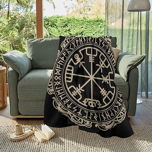 Miniatura 6 de Manta de franela para hombres y niños, compatible con diseño celta vikingo, brújula mágica rúnica Vegvisir en el círculo de runas nórdicas y