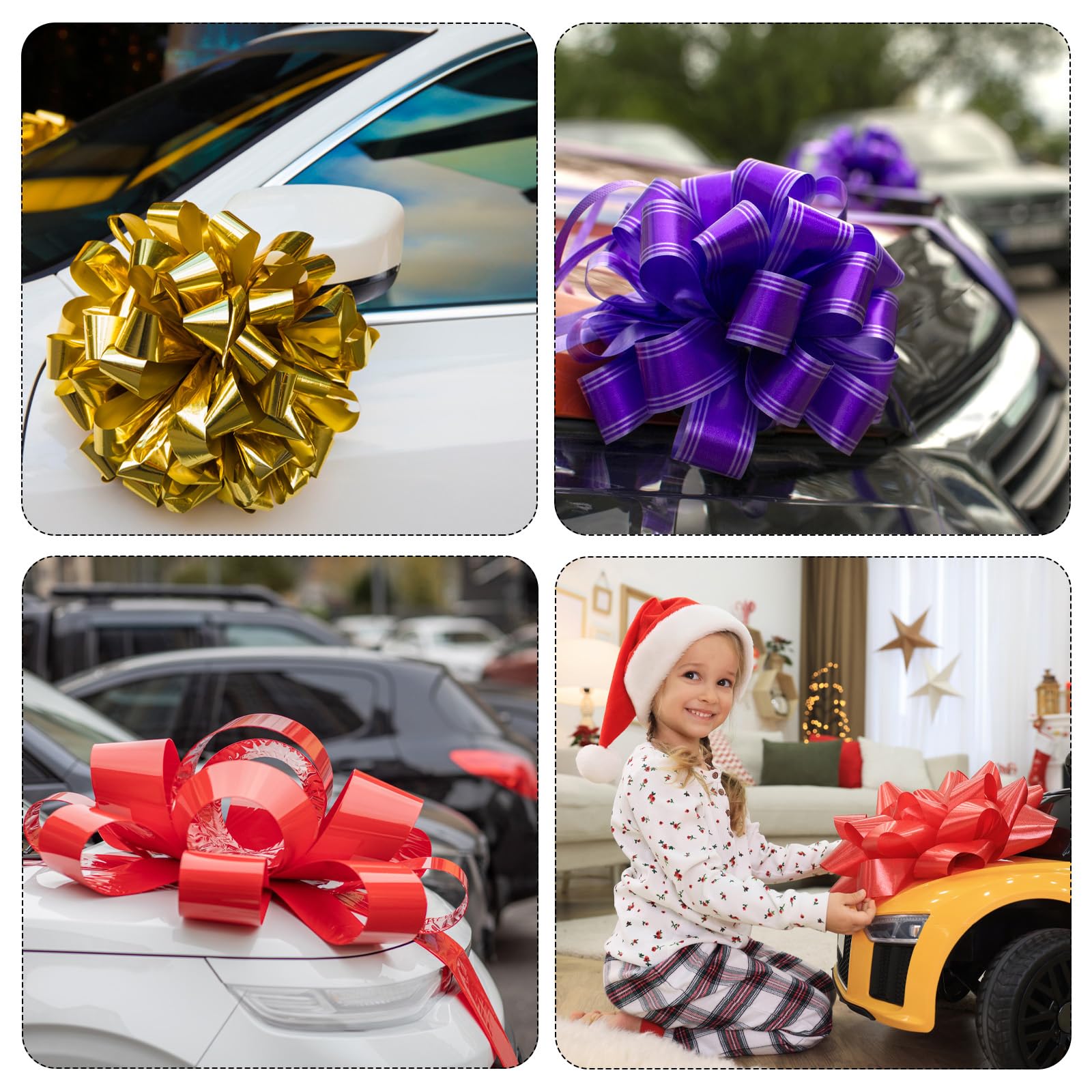 QUARKZMAN 2Pcs 24"/60cm Noeud Voiture Mariage Métalliques Ruban Violet Extra Géant Grand Nœud à Tirer pour Emballage Cadeau, pour Les Paniers de Voiture de Mariage, Gros Nœud Cadeau