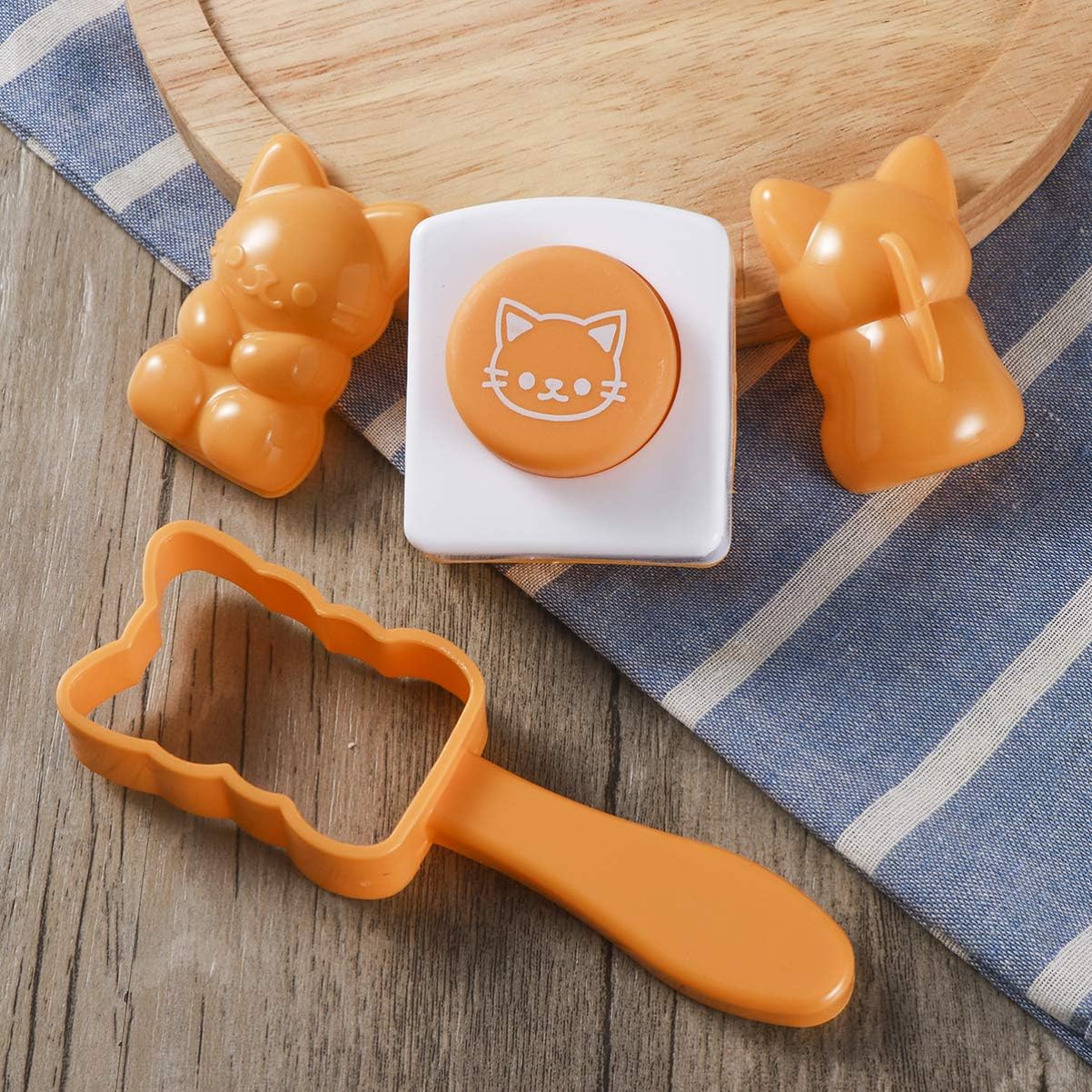 Hemoton Cat Shaped Rice Ball Mold Set 5.31X1.57X0.78 Inch Onigiri Maker with Roasted Seaweed Embossers Diy Sushi Mold Kitchen Tool for Family Kids Lunch Parties
