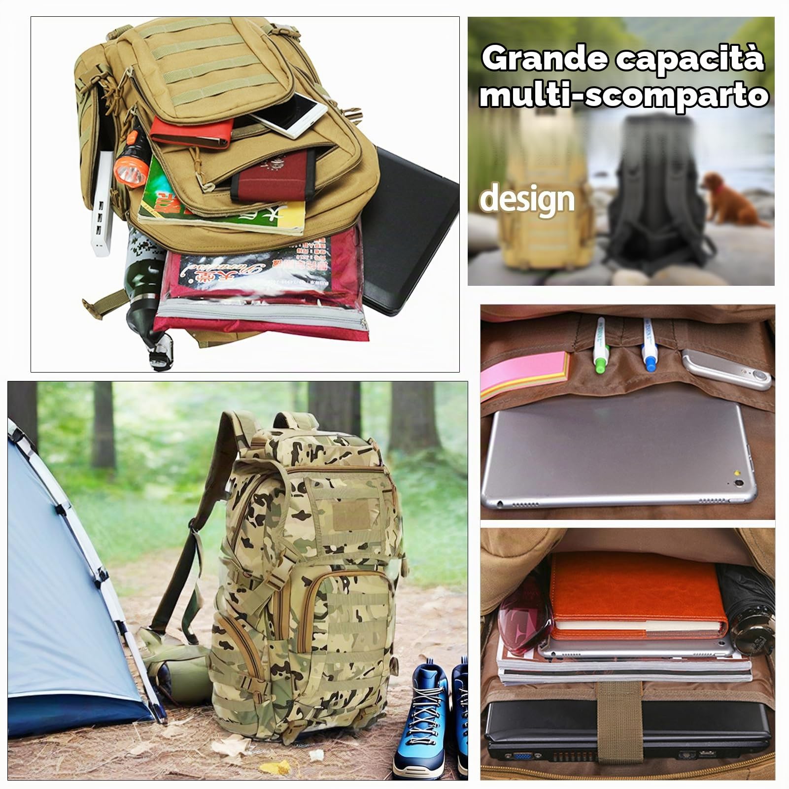 RAPIDSKY Zaino tattico 35L in Oxford 900D resistente e idrorepellente. Capienza 3 giorni, sistema MOLLE, perfetto per trekking e campeggio.