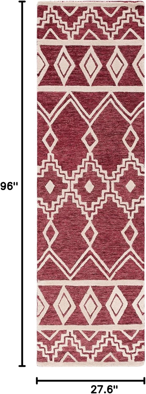SAFAVIEH Abstract Collection Runner Rug - 2'3" x 8', Red & Ivory, Handmade Wool, Ideal for High Traffic Areas in Living Room, Bedroom (ABT851Q)