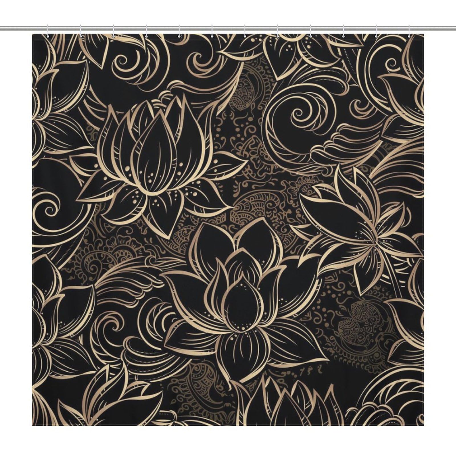 Rideau de douche pour salle de bain familiale motif fleur de lotus étanche 183 cm