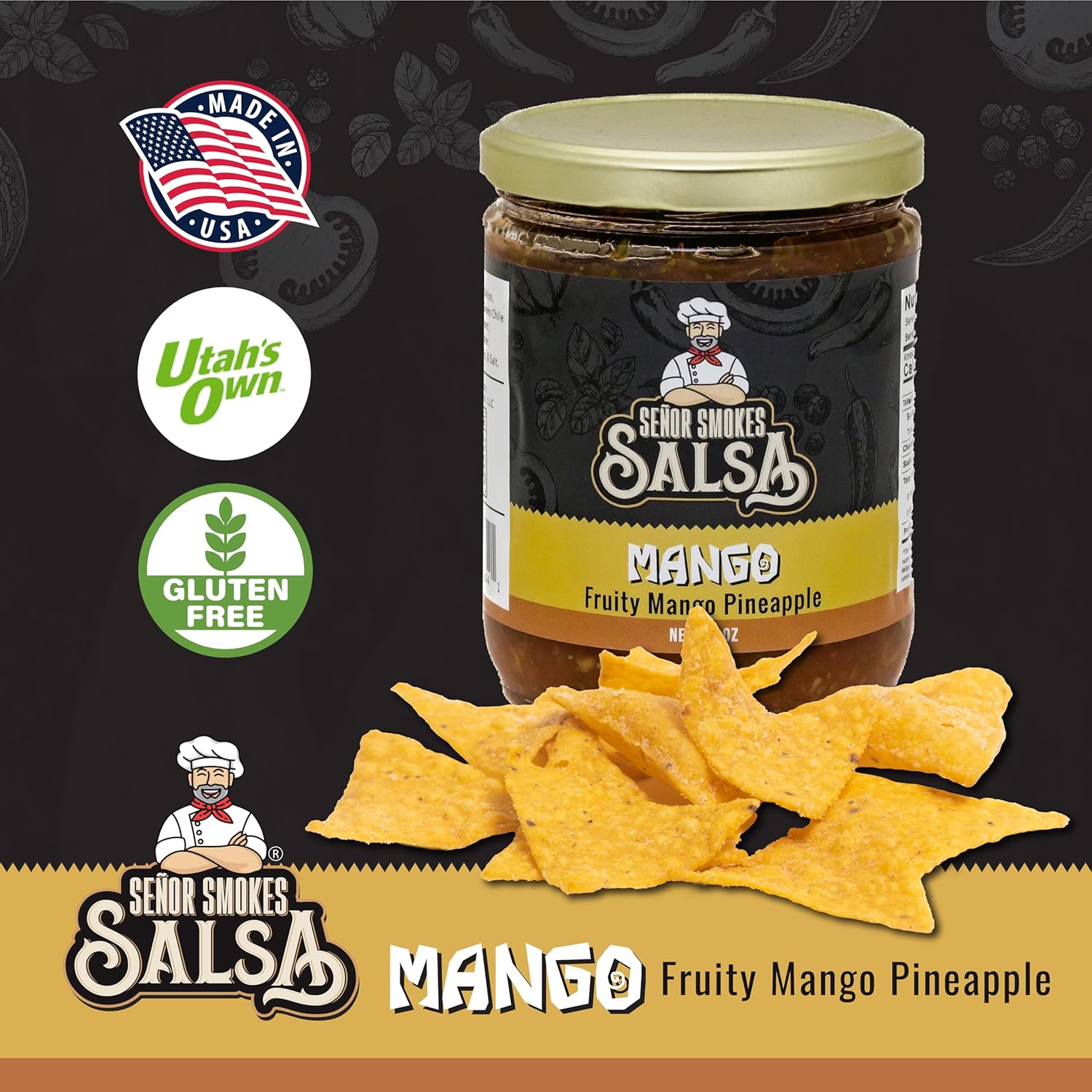Senor Smokes Salsa | Mango Fruity Pineapple | 2 Pack Of Gourmet Salsa | Gluten Free | Made in USA | 16 Oz Glass Jar | Bold Flavor Party Snack