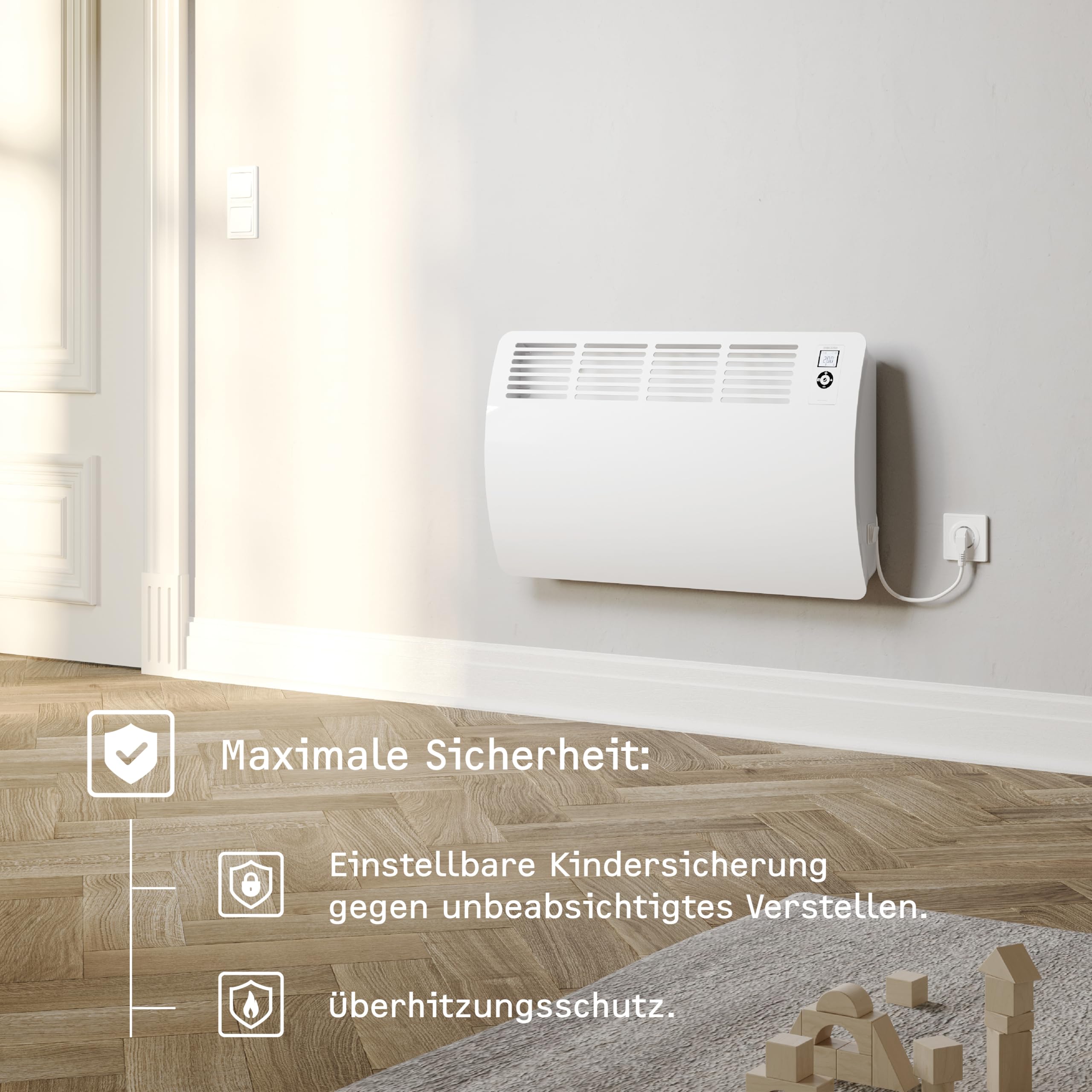 STIEBEL ELTRON Wandkonvektor CON 20 Premium, 2 kW für ca. 25 m², VDE geprüft, LC-Display, Wochentimer, 120 Min. Kurzzeittimer, Silent Mode, Elektroheizung energiesparend, 237833, Weiß