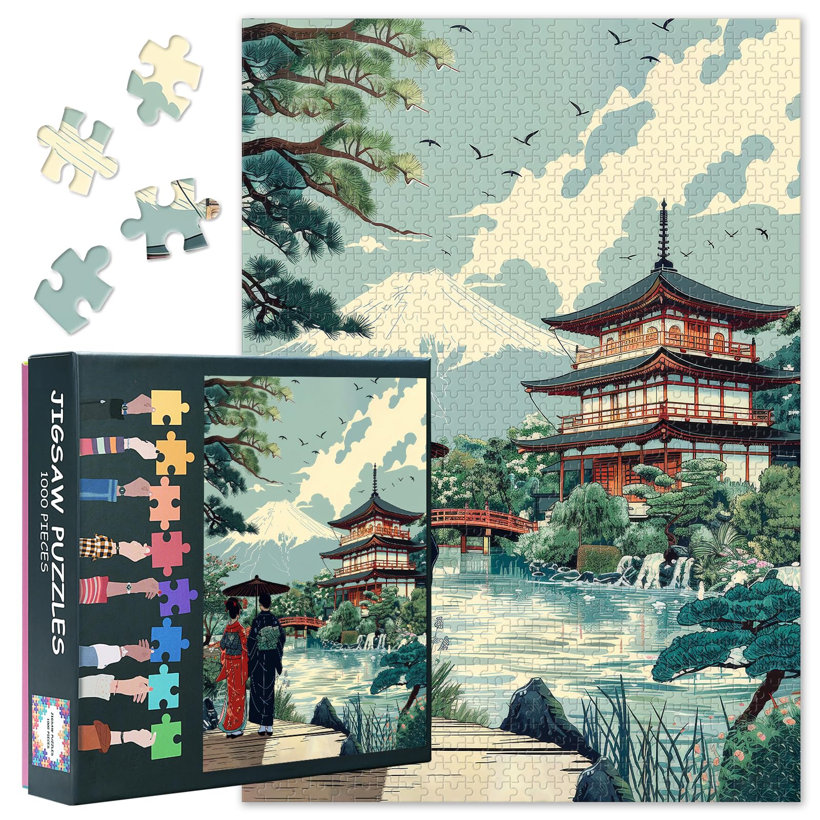 1000 Piece Puzzle for Adults - Japanese Landscape Jigsaw Puzzles, Serene Ukiyo-e Style Edo Period Scenes & Nature Beauty, Adult Puzzles 1000 Pieces - 27.5x19.7 in