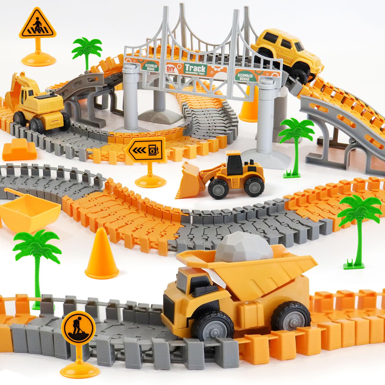 INSFUN Race Tracks Toys for Kids Ages 3-5 - Best Birthday Gifts for 3 4 5 6 7 Year Old Boys, 220+ PCS Playset with 4 Construction Cars, Toddler Toy for Creative Play