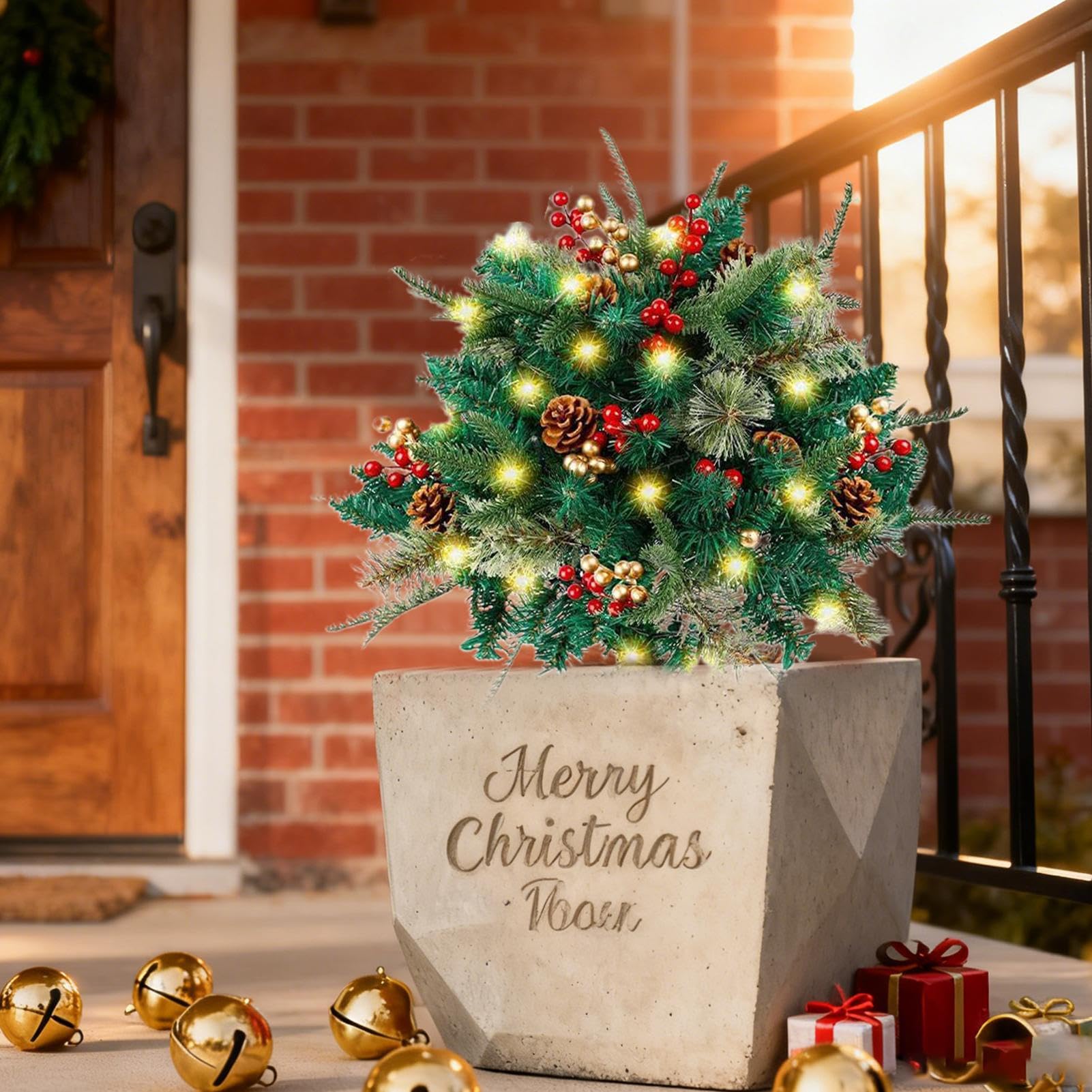 Relleno para Urna De Navidad Decoración Artificial Iluminada | Relleno Festivo Para Macetas Para Propietarios Y Decoradores Del Hogar Porche Entrada Umbral Patio Jardín Interior