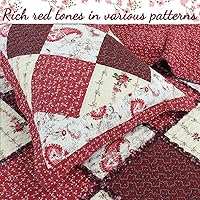 Vista 6 de Cozy Line Home Fashions Juego de ropa de cama reversible de 100 % algodón, diseño de retazos rojos con estampado floral de cachemira y volantes
