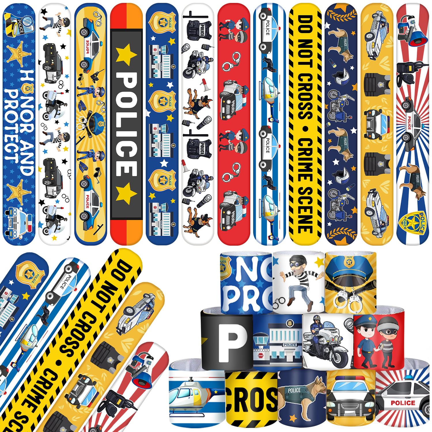 YYMYMGJ 48PCS Police Party Favors Police Slap Bracelets Police Bracelets Wristbands for Police Themed Birthday Party Supplies Gifts Decorations Kids Classroom Rewards Prizes Carnival Christmas