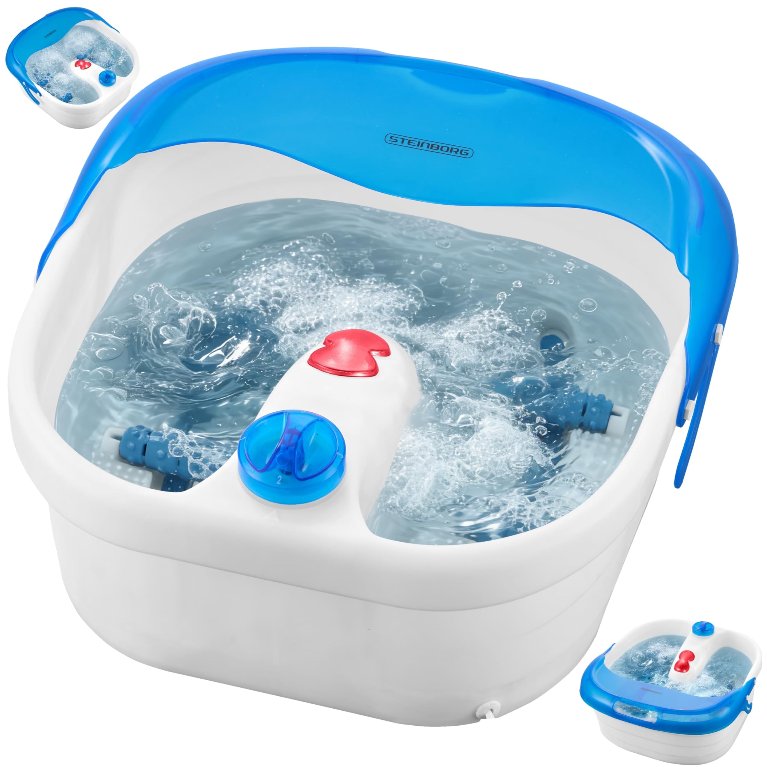Steinborg® Fußsprudelbad mit Massage & Infrarot Wärme – Fußmassagegerät Elektrisches Fußbad mit Vibrations- & Sprudelmassage, 4 Massagerollen & Reflexzonenmassage, 3 Stufen, Spritzschutz –Wellness Spa