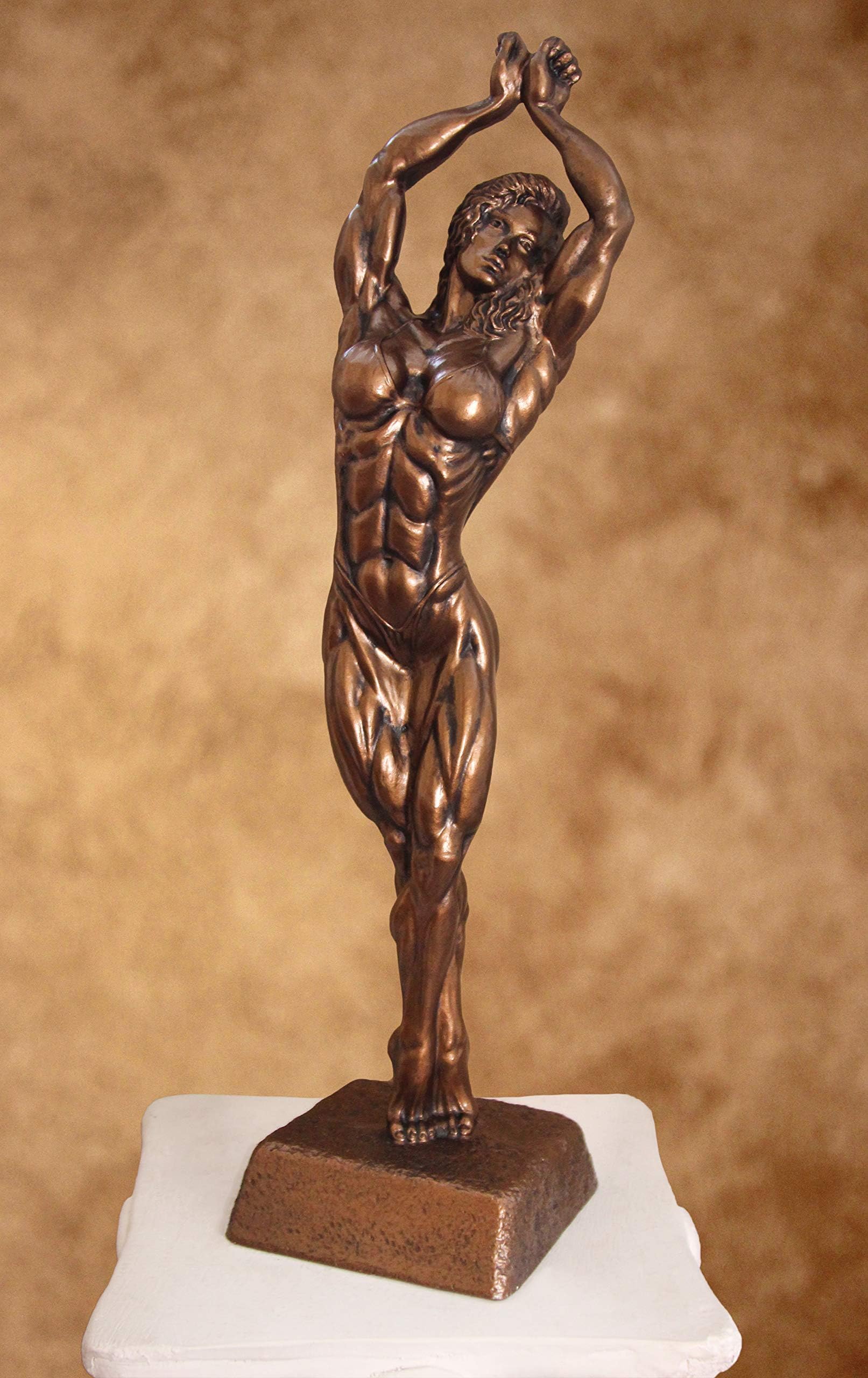 Female Victory Bodybuilding Resin Sculpture - Bodybuilding Trophy (Approx. 18" Tall, Gallery Bronze Finish)
