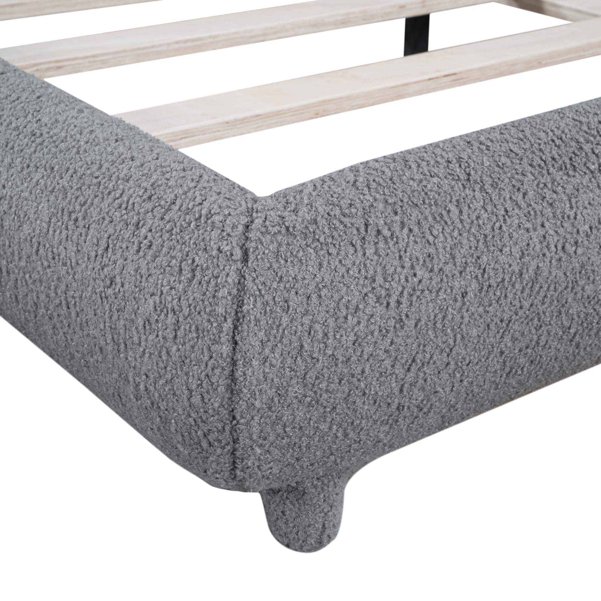 Bekeknlny Elegante cama tapizada de tamaño Queen con tela gruesa y marco sólido, elegante diseño en forma de curva, cama de forro polar de peluche para muebles de dormitorio (gris/forro polar de 7