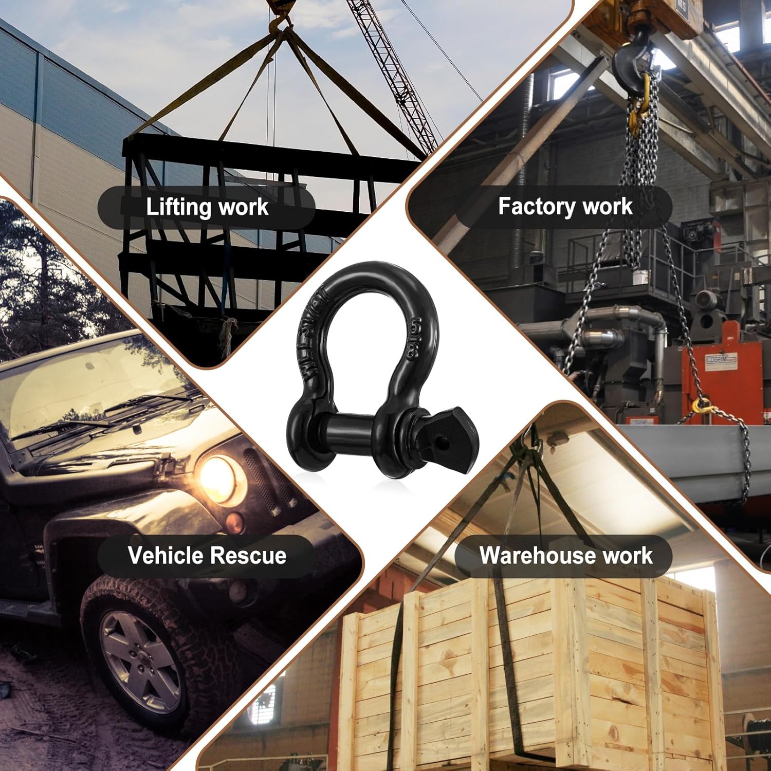 6 Pack 5/8" D Ring Shackle Heavy Duty with Screw Pin Galvanized Coating for Rigging Tow Strap Winch Off Road Truck Vehicle Recovery