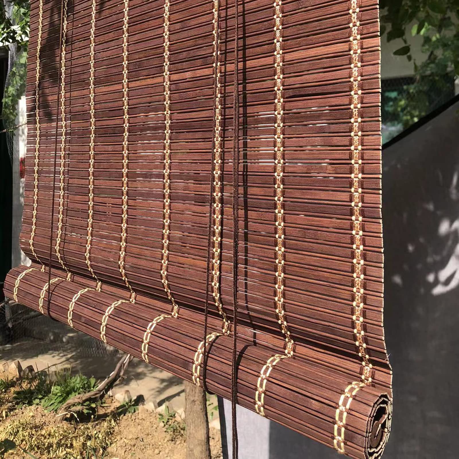 Retro Bambus Rollo Jalousine Bambusrollo,Natur Lichtfilter-Sichtschutz-Raffrollo-Holzrollo,Sonnenschutz und Sichtschutz Rollo Seitenzugrollo Für Fenster und Türen,Anpassbar (100x200cm/39x79in)