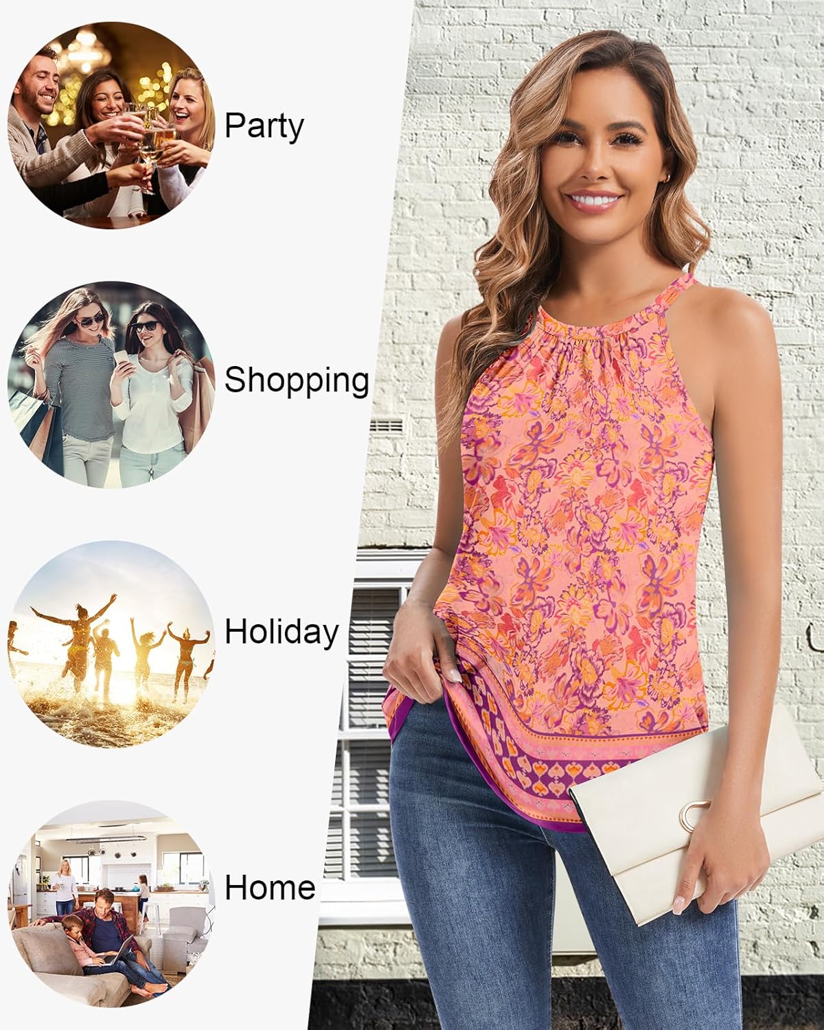 WOWENY Halter Tank Top for Women with Built in Bra Flowy Summer Loose Fit Camisole Sleevless Padded Pleated Dressy Cami Shirt - Image 5