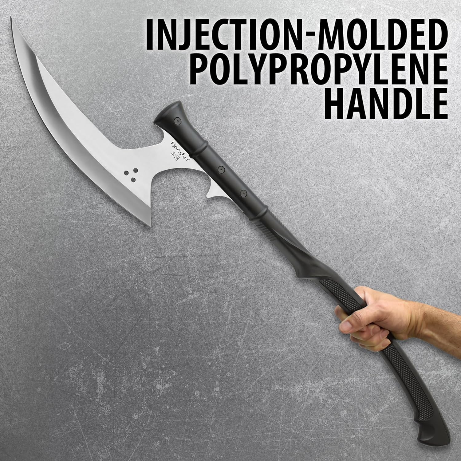 Honshu Thrusting Axe | 12" 7Cr13 Stainless Steel Blade | Weight-Reducing Through-Holes | Injection-Molded Handle | Well-Balanced Construction | Includes Premium Leather Sheath | Overall 35 1/4"