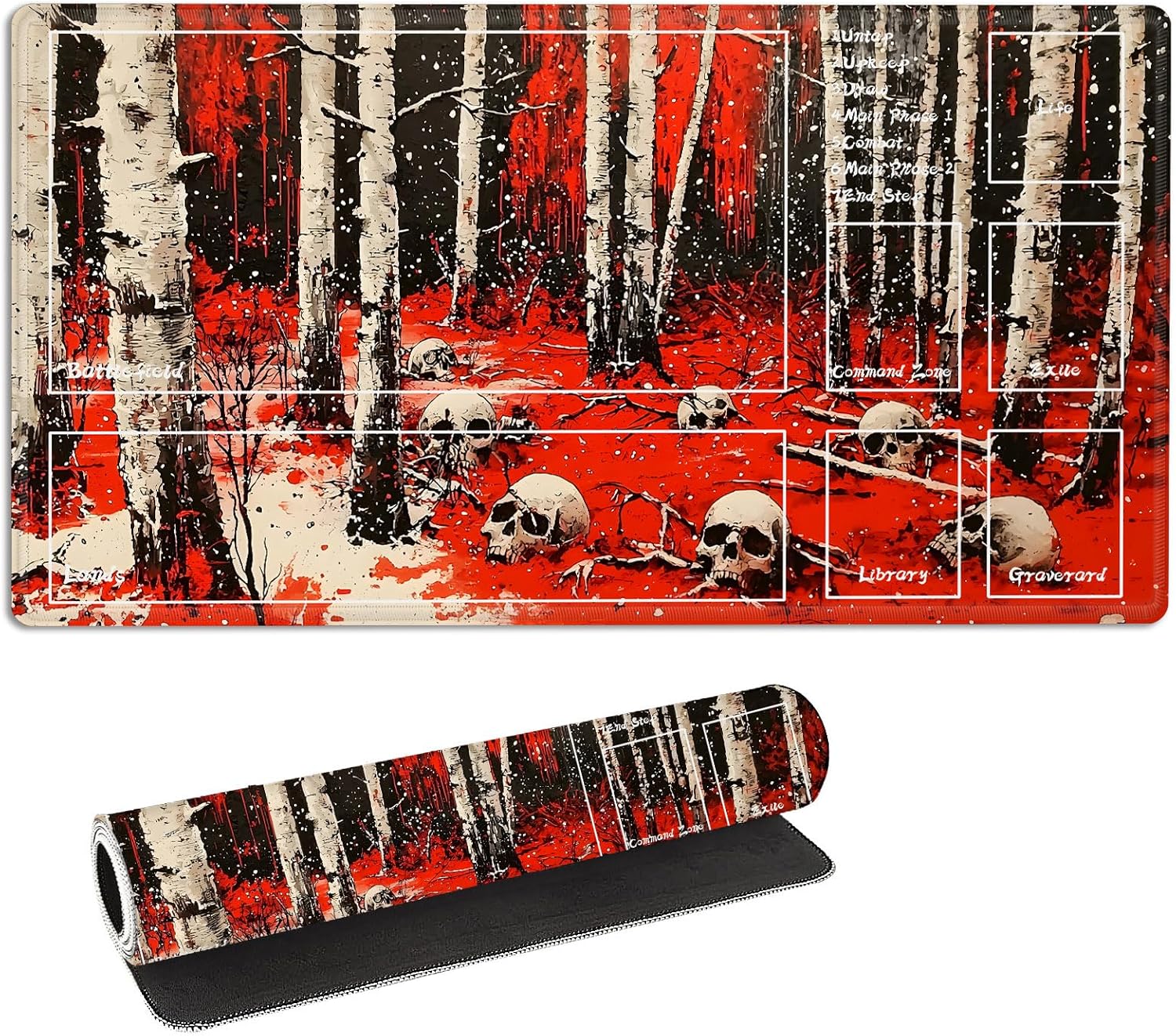 for MTG Playmat with Zones Storage Bag,for TCG Playmat and Playing Card Mat for Magic Board Games, Skulls Non Slip Stitched Edges Game Mat, Rollable Foldable Card Playmats With Zone 23.62''x13.78'' Skulls