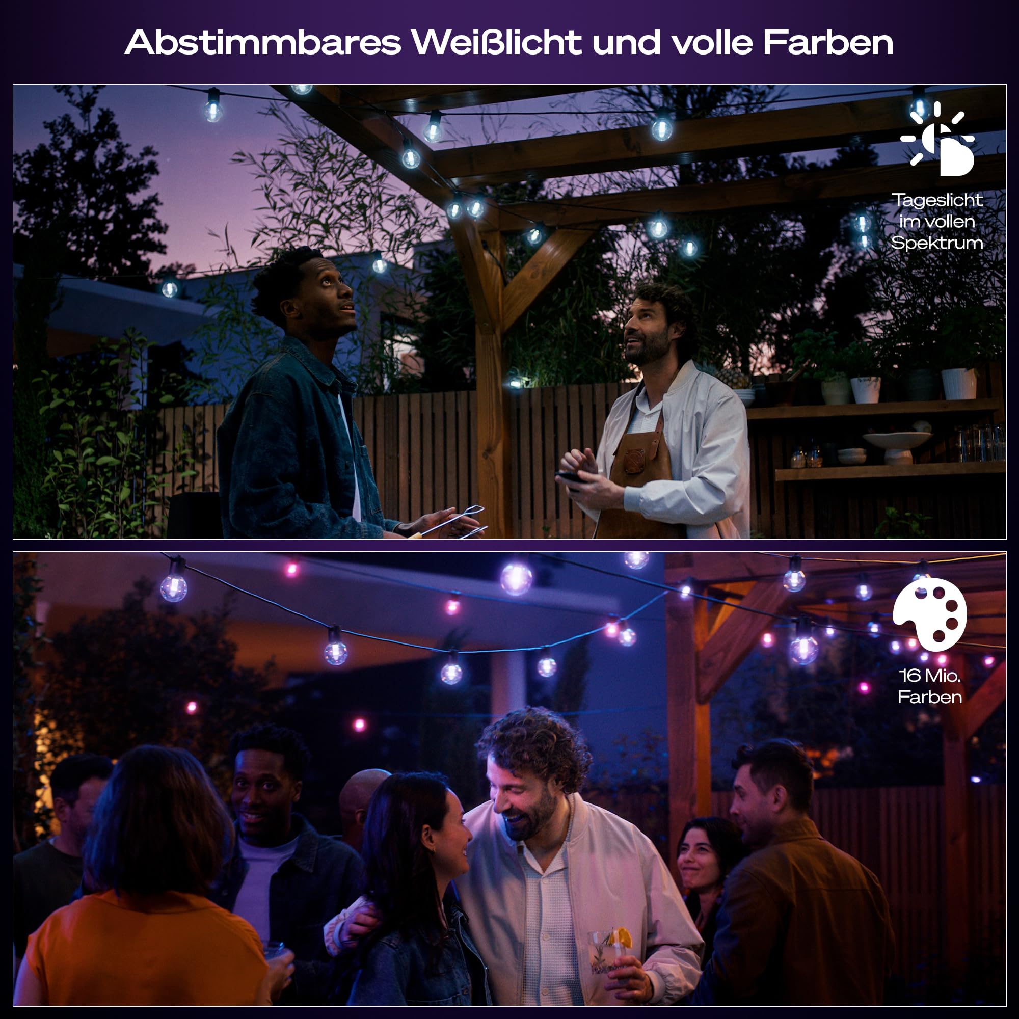 Philips Hue Festavia Globe Außenlichterkette, White & Color Ambiance, 14 M LED Lichterkette, 20 Lampenkugeln, dimmbare Gartenbeleuchtung funktioniert per Hue App, Alexa, Google Assistant, Apple Home